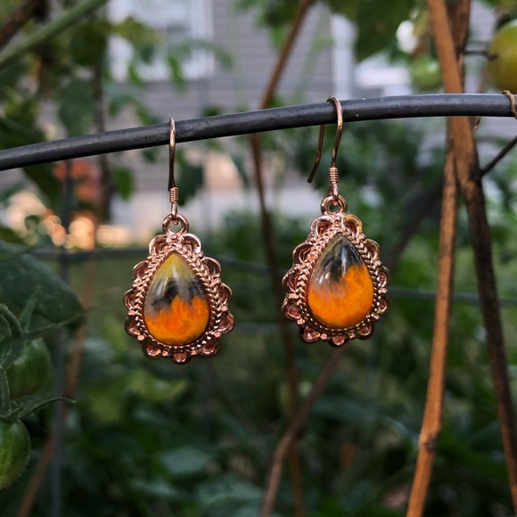 Brass Bumble Bee Jasper Earrings - Picture 2 of 8